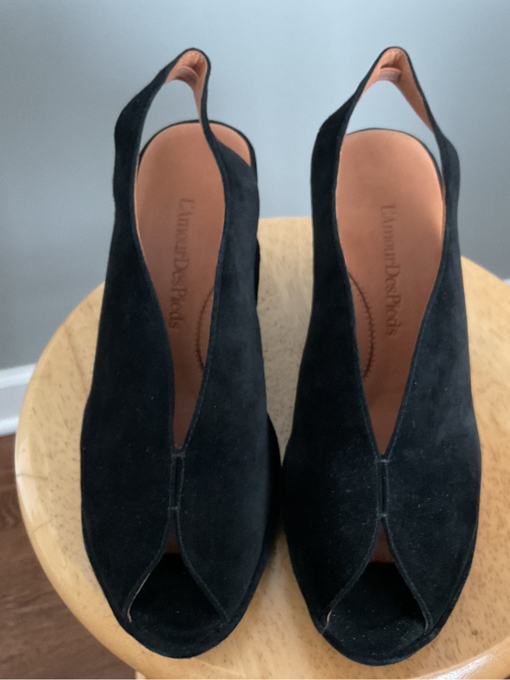 Black Suede Slingback Peep-Toe Mules